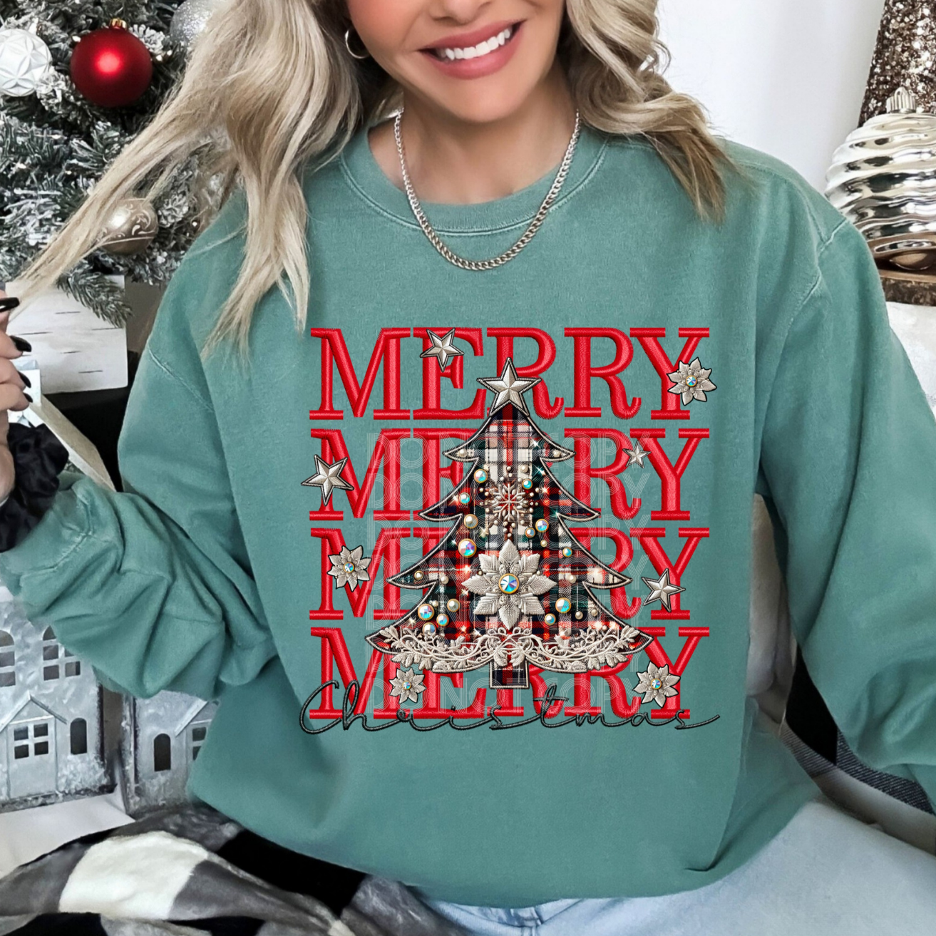 MERRY FAUX EMBROIDERY TREE - DTF TRANSFER