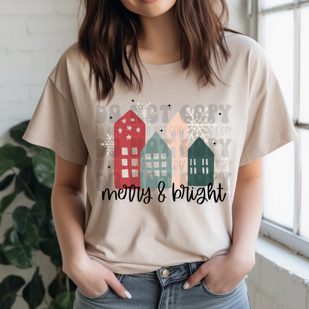 MERRY & BRIGHT W/ HOUSES - DTF TRANSFER
