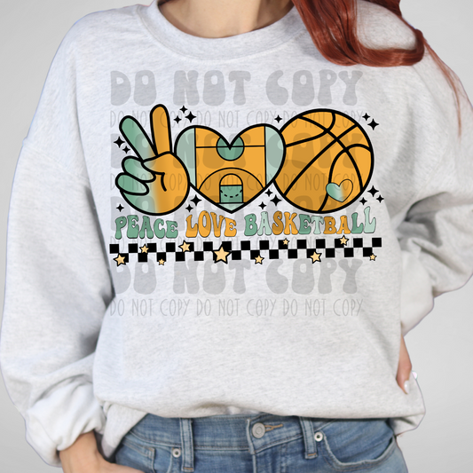 PEACE LOVE BASKETBALL W/ BLACK CHECKS - DTF TRANSFER