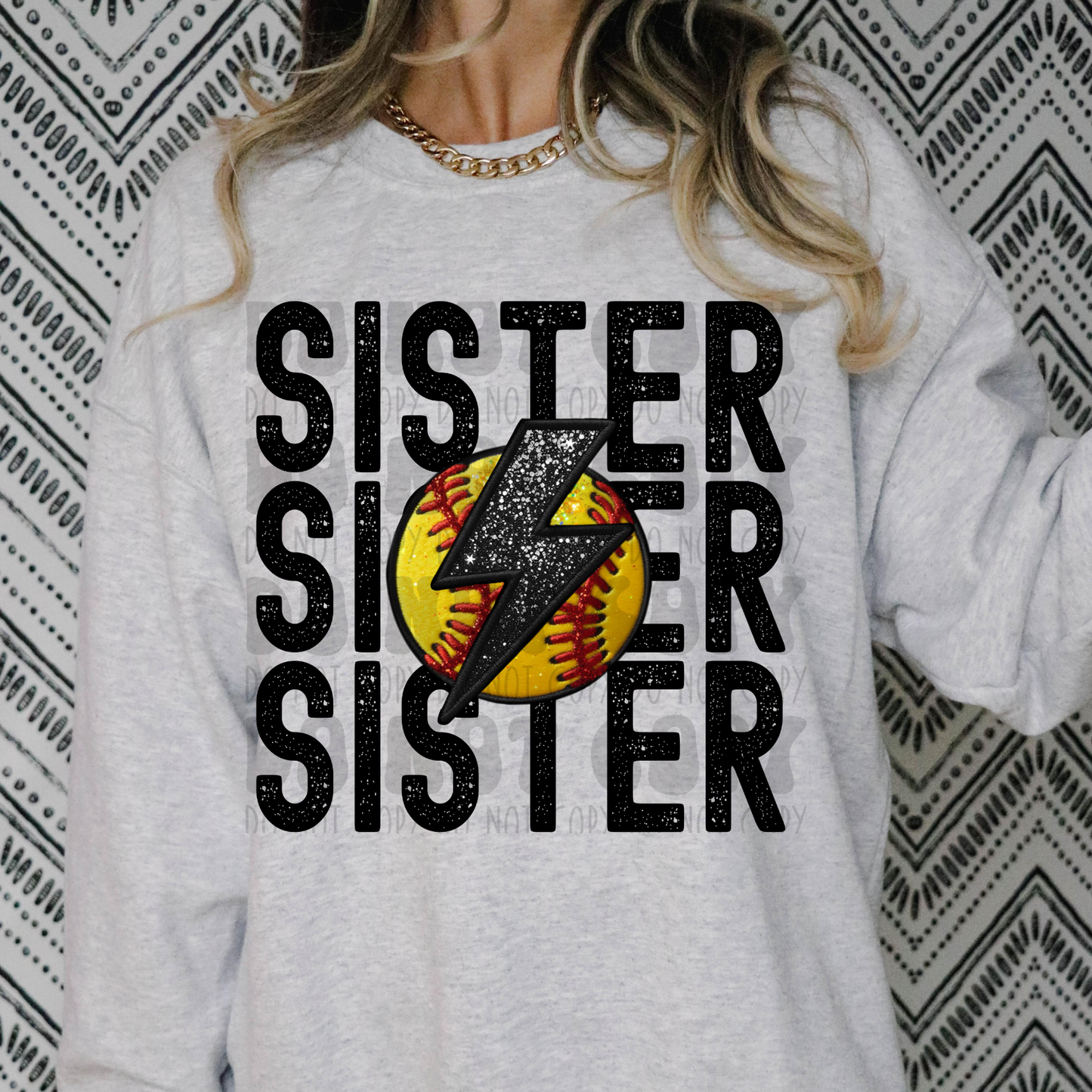 SISTER STACKED FAUX EMBROIDERY SOFTBALL - DTF TRANSFER