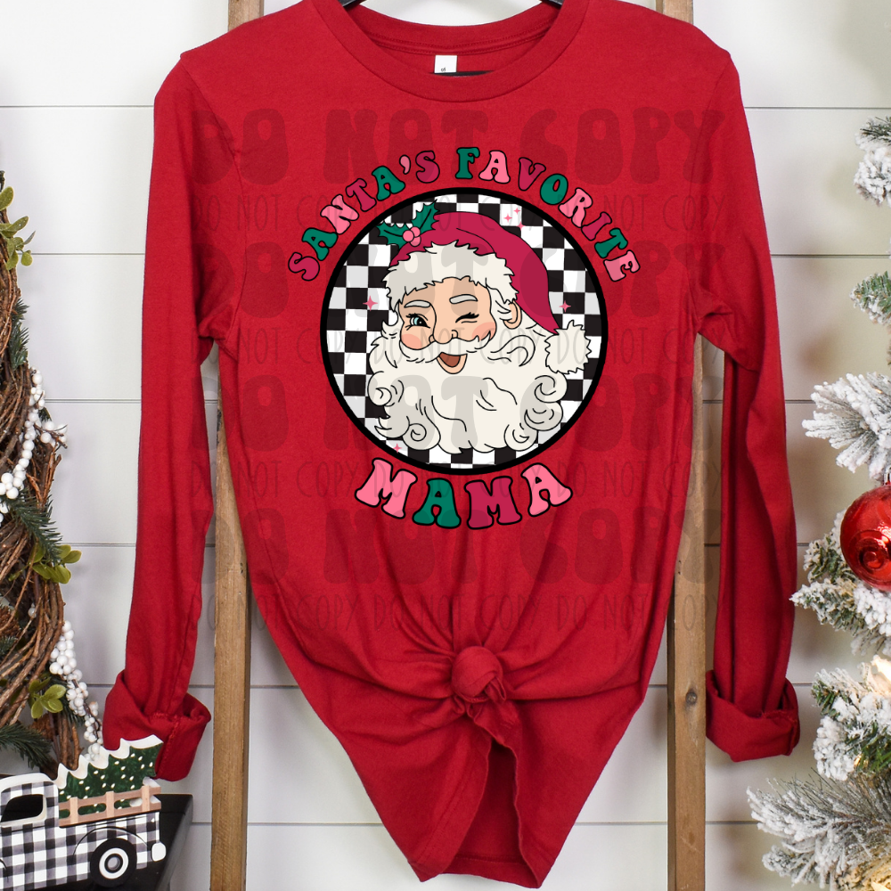 SANTA'S FAVORITE MAMA SANTA - GREEN/RED/PINK - DTF TRANSFER