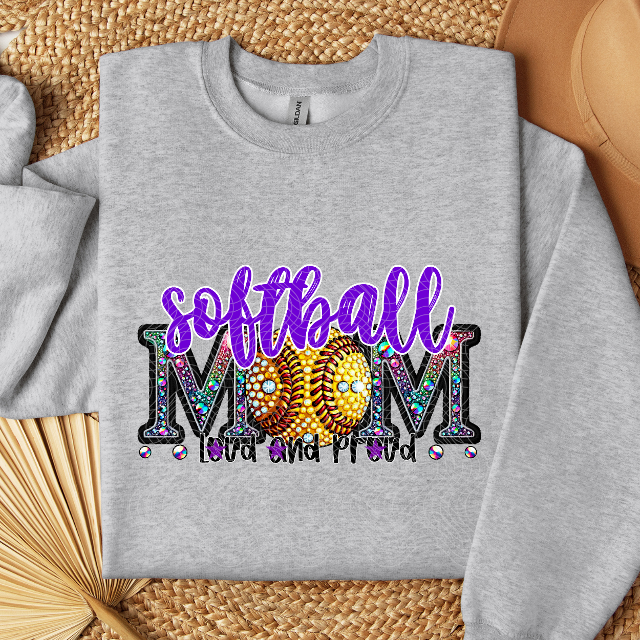 SOFTBALL MOM RHINESTONE PURPLE - DTF TRANSFER