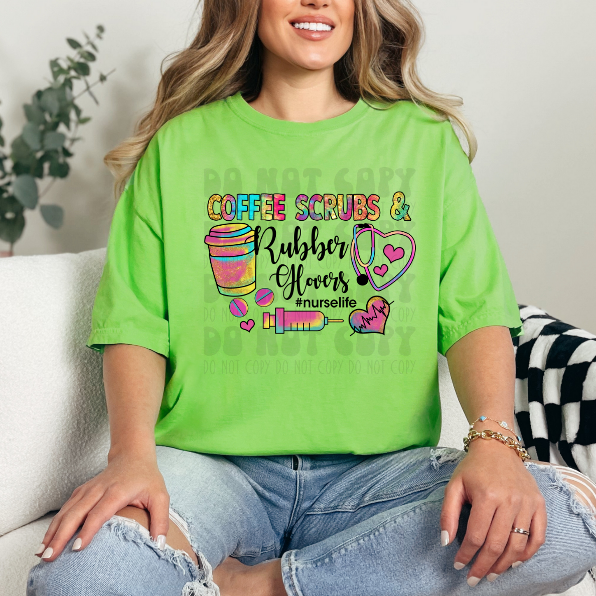 NURSE COFFEE SCRUBS AND RUBBER GLOVES - DTF TRANSFER