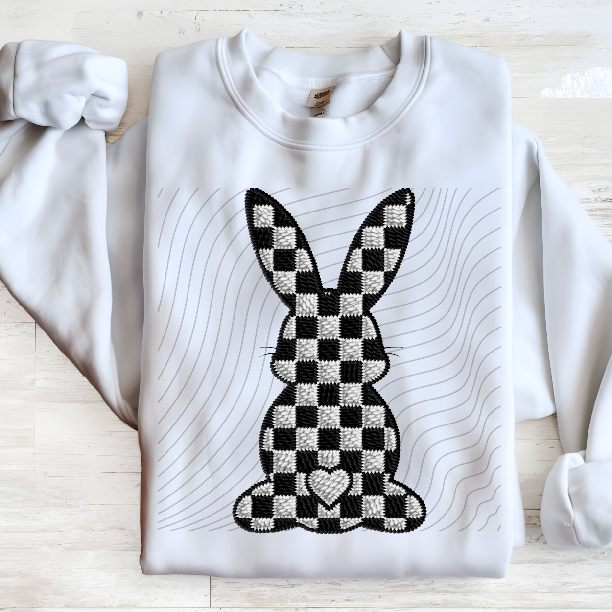 CHECKERED BUNNY FAUX EMBROIDERY - DTF TRANSFER