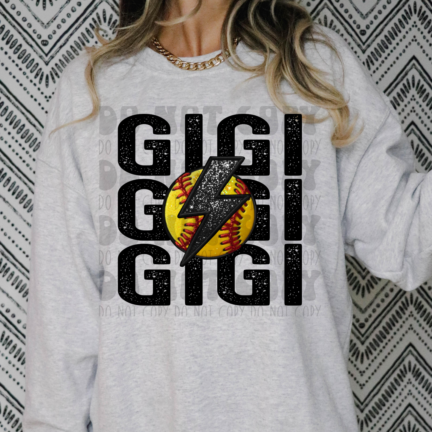 GIGI STACKED FAUX EMBROIDERY SOFTBALL - DTF TRANSFER