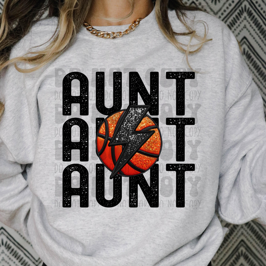 AUNT STACKED FAUX EMBROIDERY BASKETBALL - DTF TRANSFER