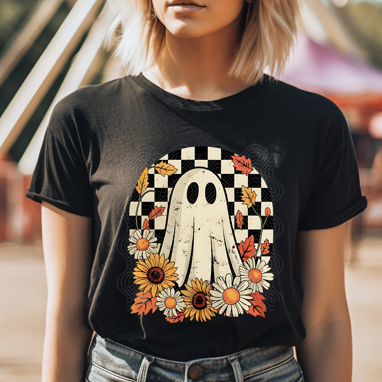 GHOST CHECKERED CIRCLE - DTF TRANSFER