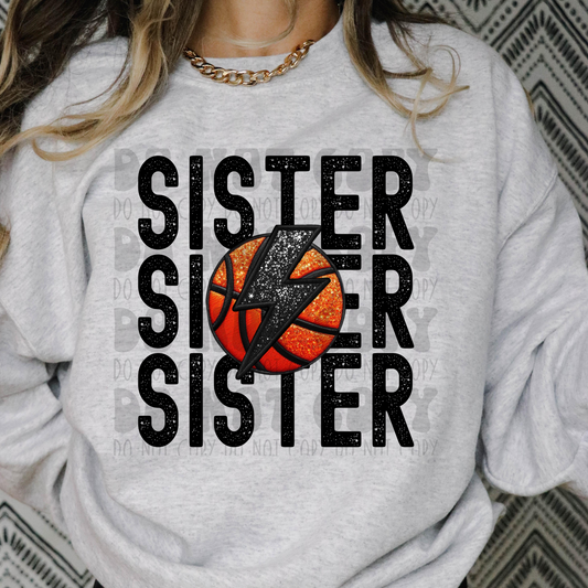 SISTER STACKED FAUX EMBROIDERY BASKETBALL - DTF TRANSFER