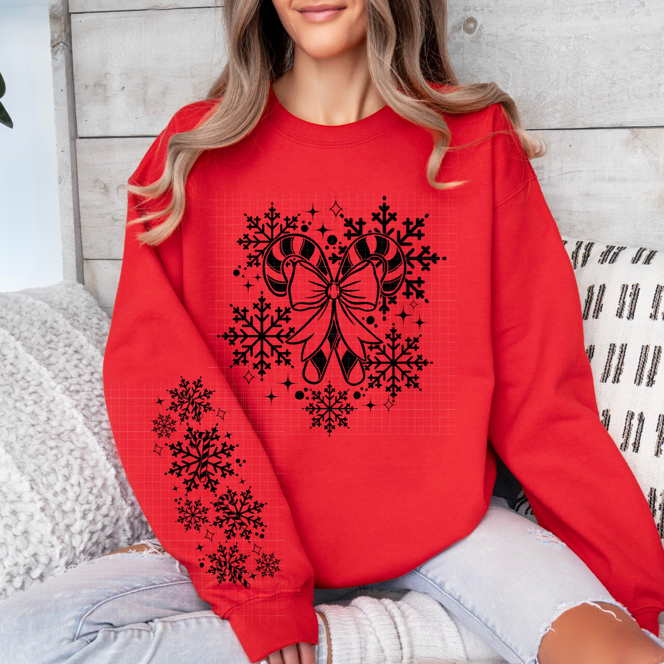 CANDY CANES BLK W/ SLEEVE - DTF TRANSFER