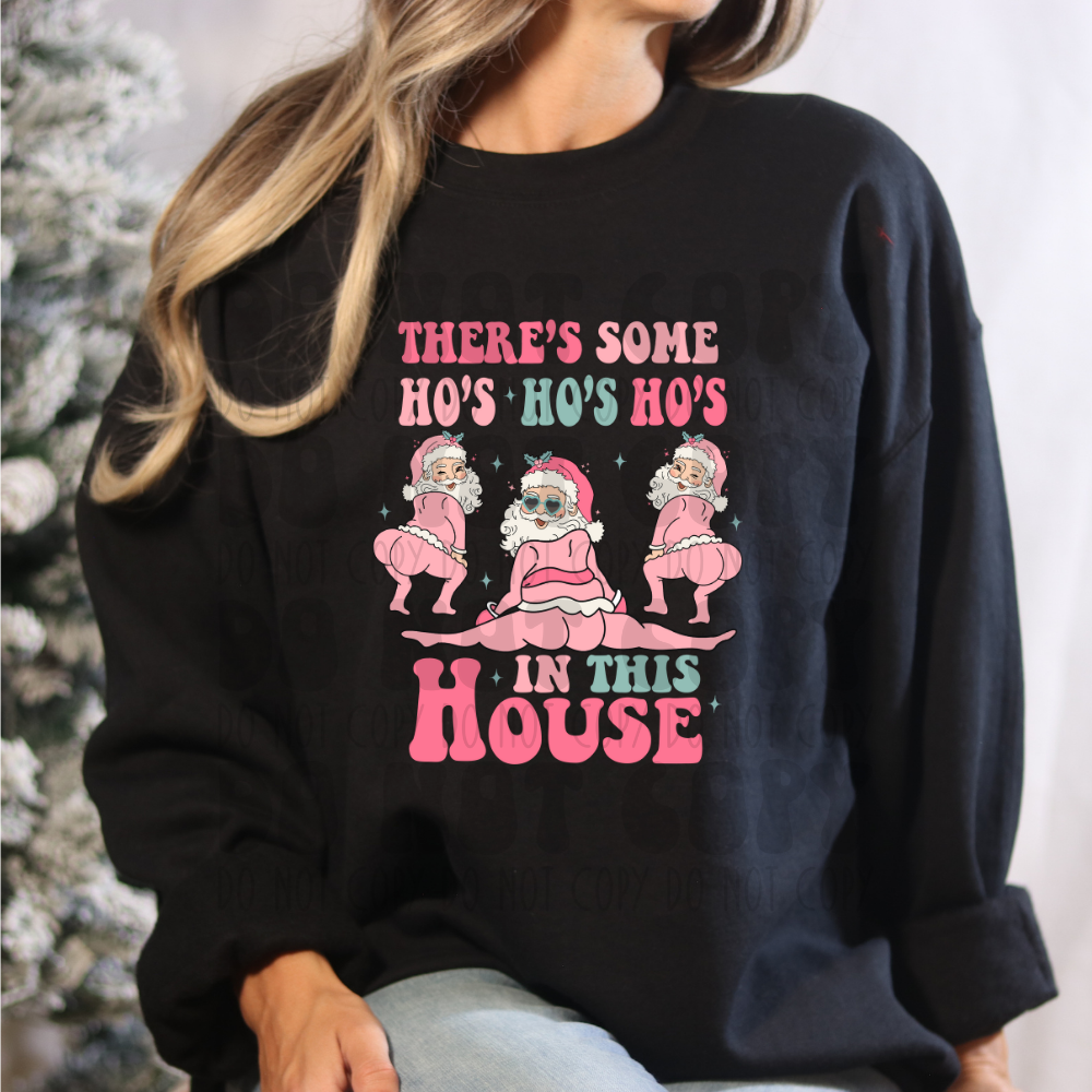 HO HO HOS IN THIS HOUSE - PINK NO OUTLINE - DTF TRANSFER