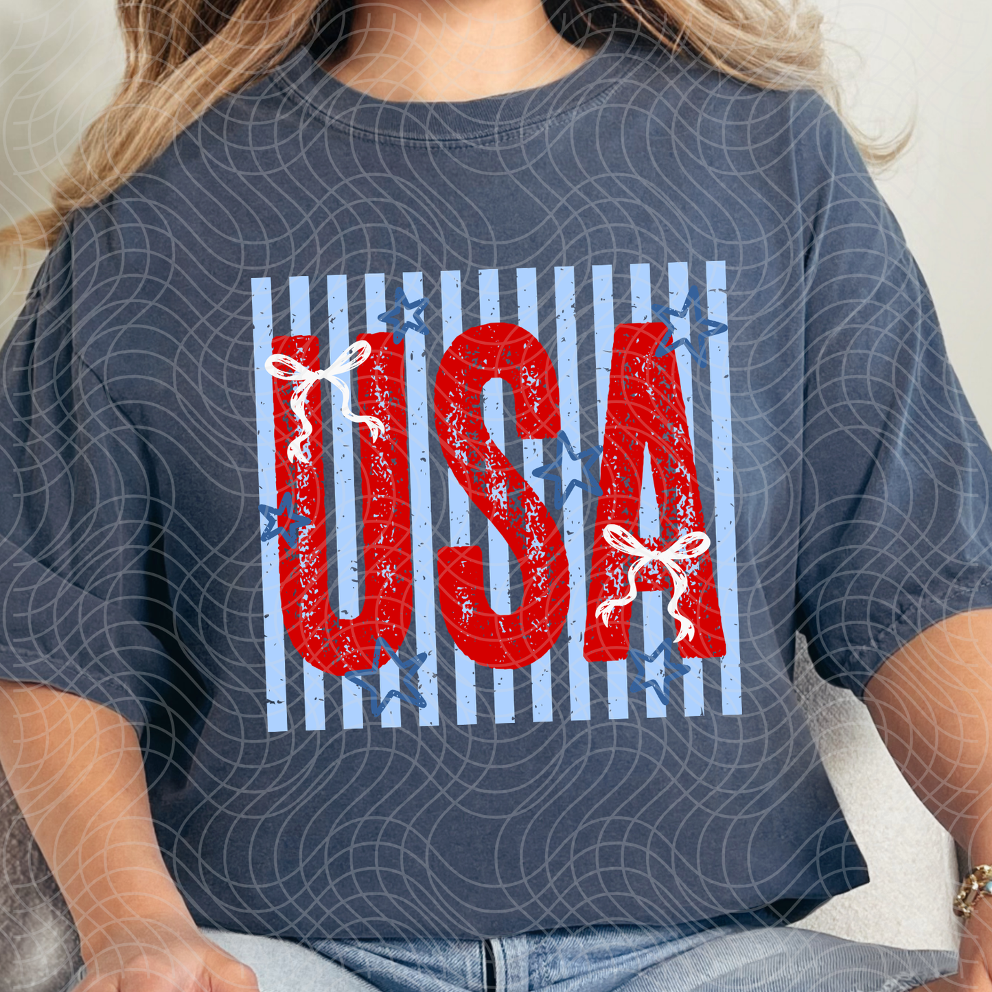 USA STRIPE RED, WHITE BOWS - DTF TRANSFER