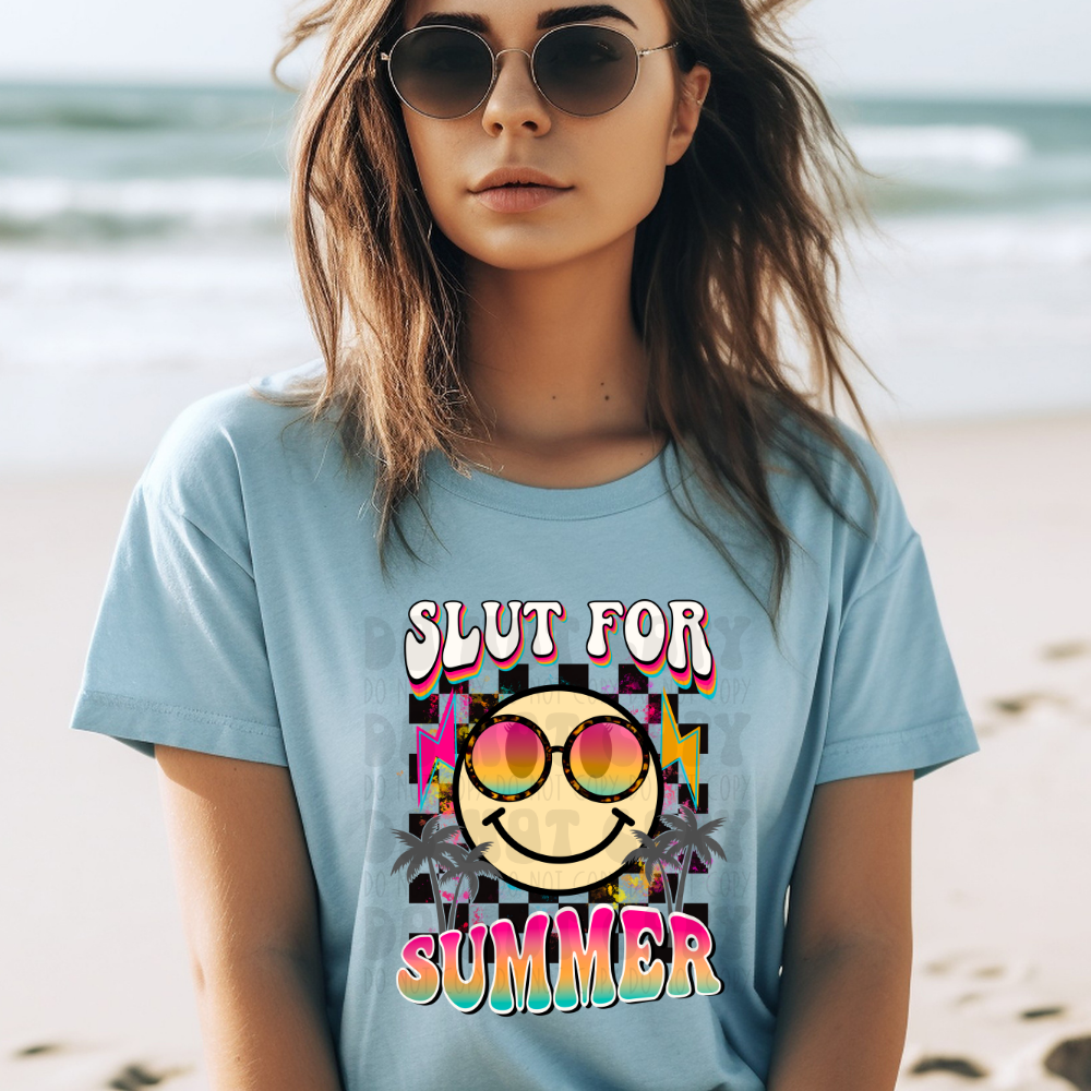 SLUT FOR SUMMER BLK CHECKERED - DTF TRANSFER