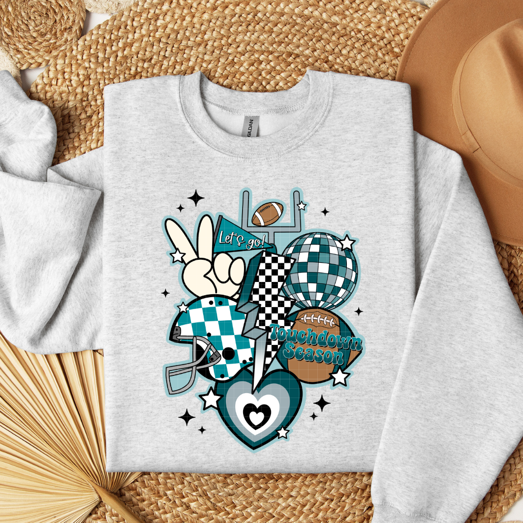 RETRO FOOTBALL COLLAGE - DRK TEAL & SILVER - DTF TRANSFER