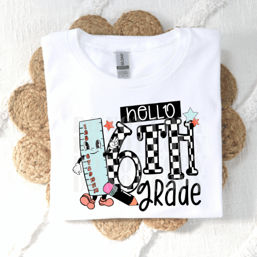 CHECKERED HELLO 6TH GRADE - DTF TRANSFER
