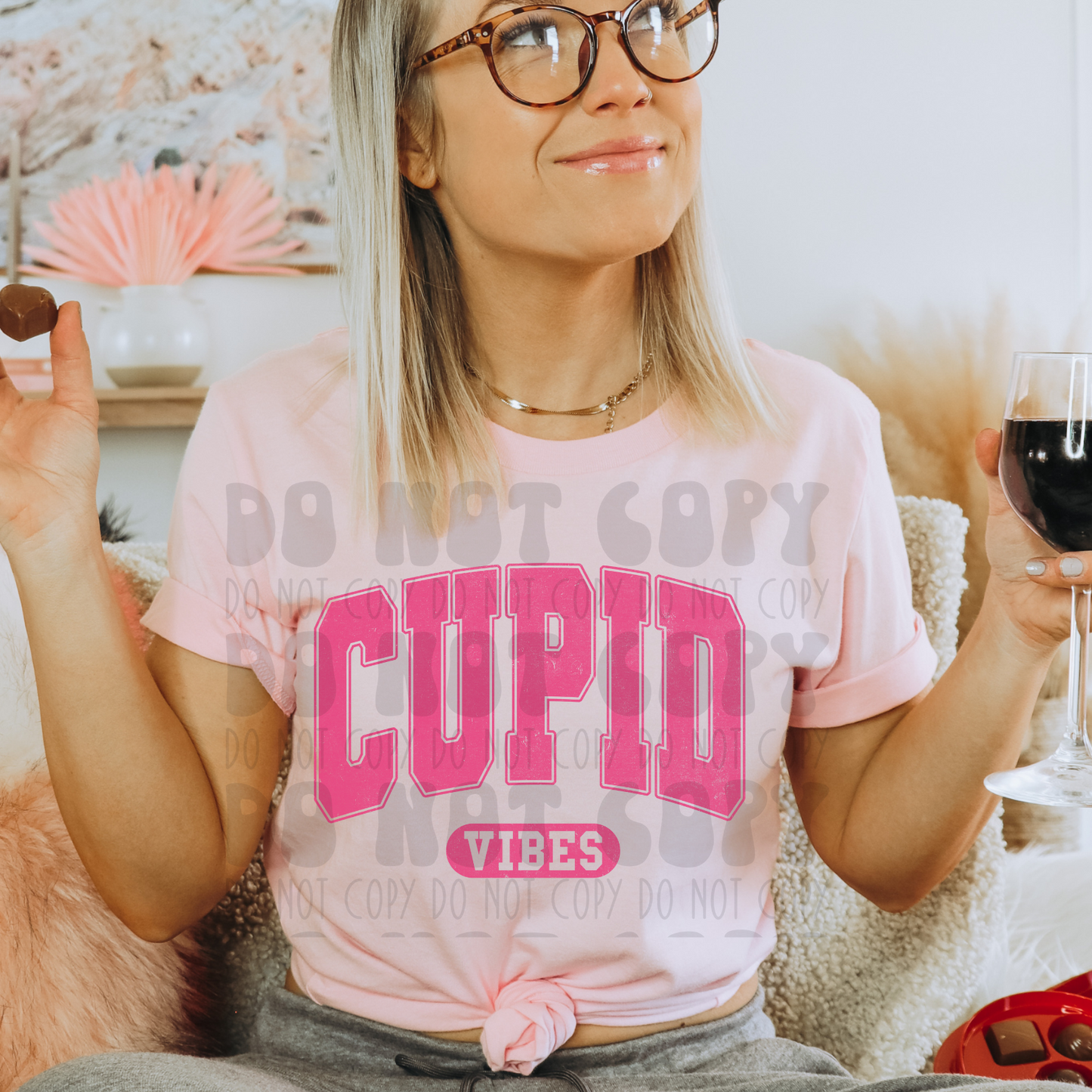 CUPID VIBES PINK DISTRESSED - DTF TRANSFER