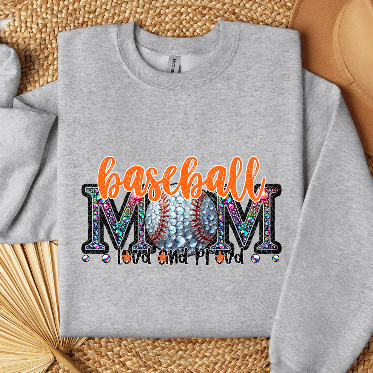 BASEBALL MOM RHINESTONE ORANGE - DTF TRANSFER