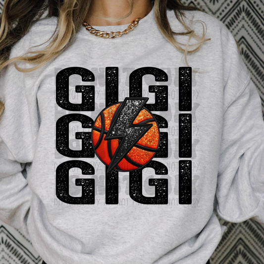 GIGI STACKED FAUX EMBROIDERY BASKETBALL - DTF TRANSFER