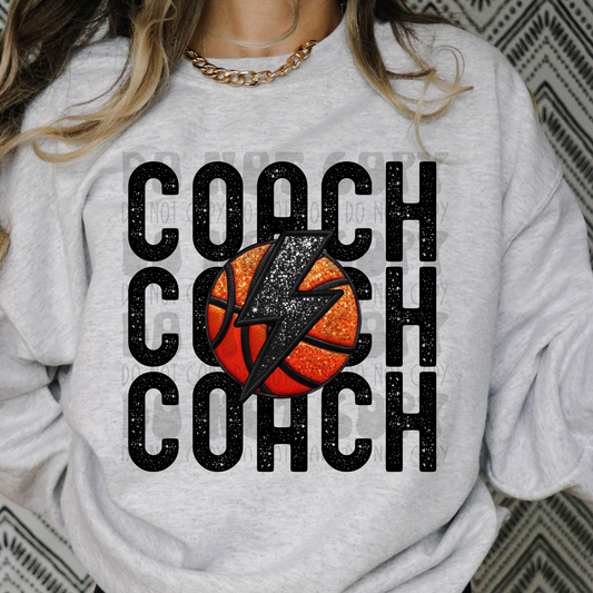 COACH STACKED FAUX EMBROIDERY BASKETBALL - DTF TRANSFER