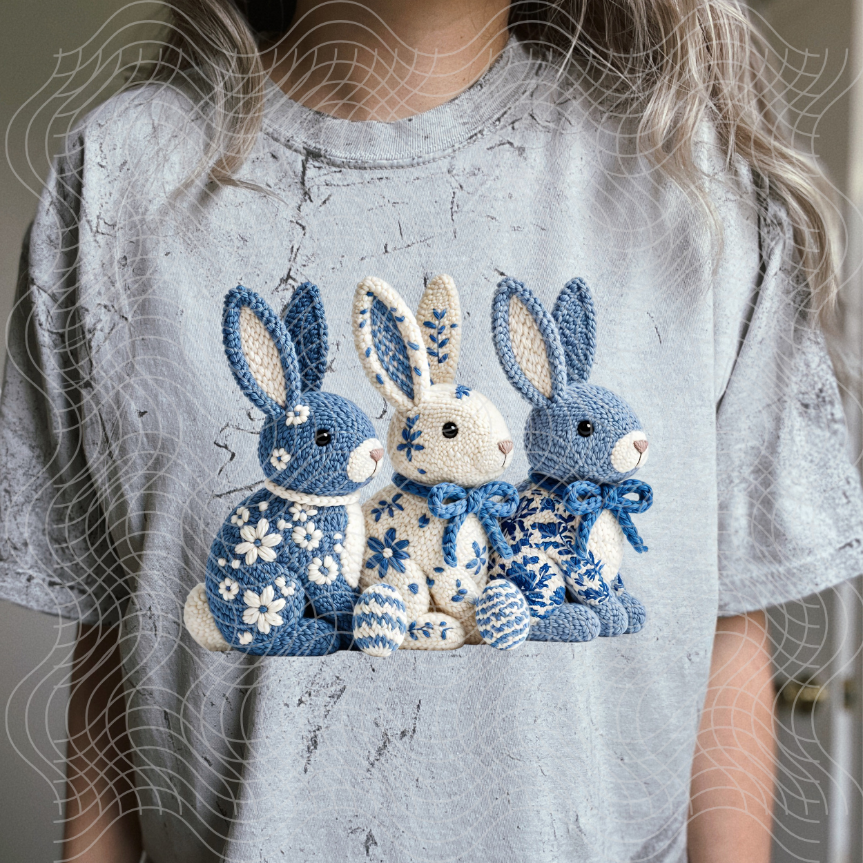BLUE BUNNIES FAUX YARN - DTF TRANSFER