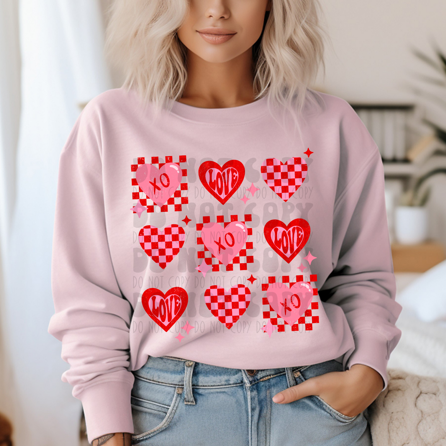XO HEARTS GRID DISTRESSED - DTF TRANSFER