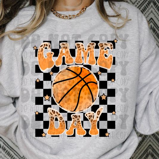 GAME DAY BASKETBALL GROOVY CHECKED BACKGROUND - DTF TRANSFER