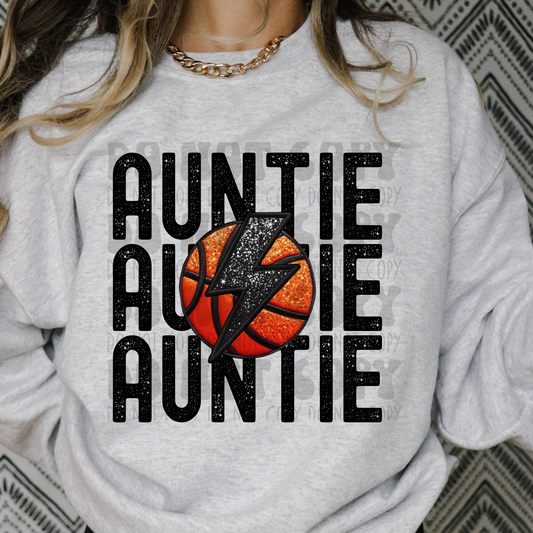 AUNTIE STACKED FAUX EMBROIDERY BASKETBALL - DTF TRANSFER