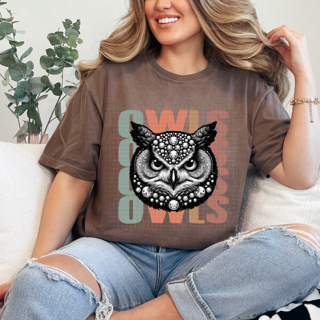 OWLS STACKED RHINESTONES - DTF TRANSFER