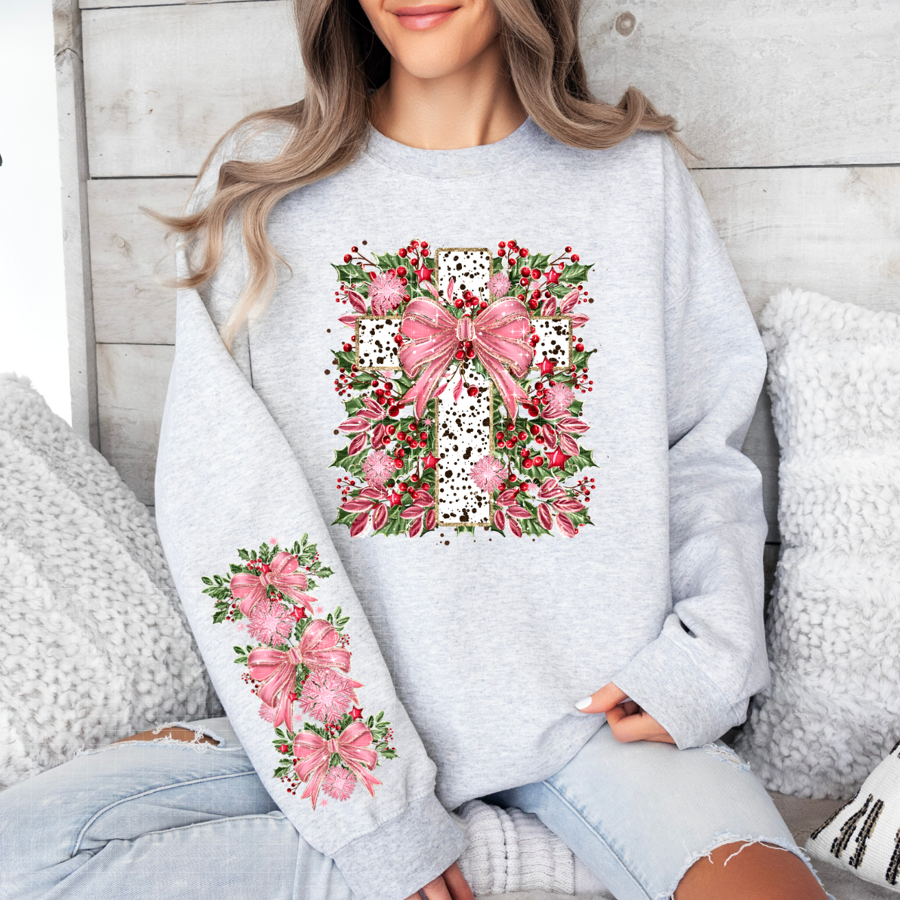 CHRISTMAS CROSS W/ SLEEVE - DTF TRANSFER