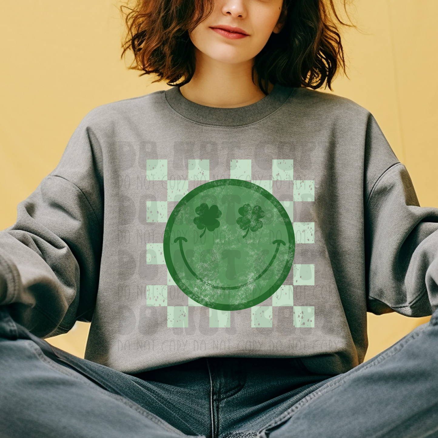 CHECKERED GREEN SMILEY - DTF TRANSFER