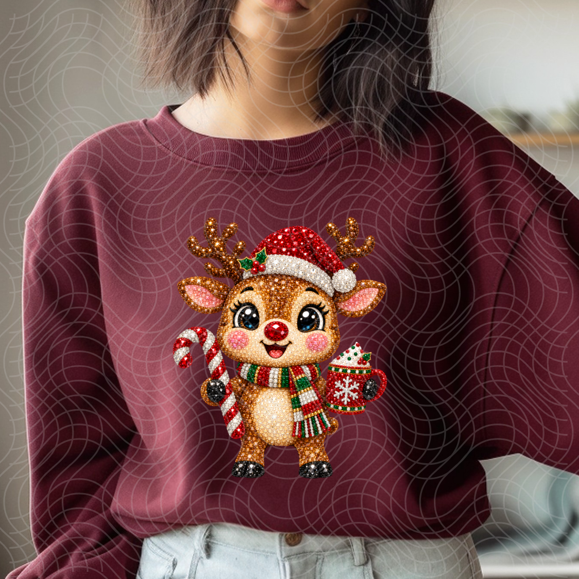 FAUX BEJEWELED REINDEER - DTF TRANSFER