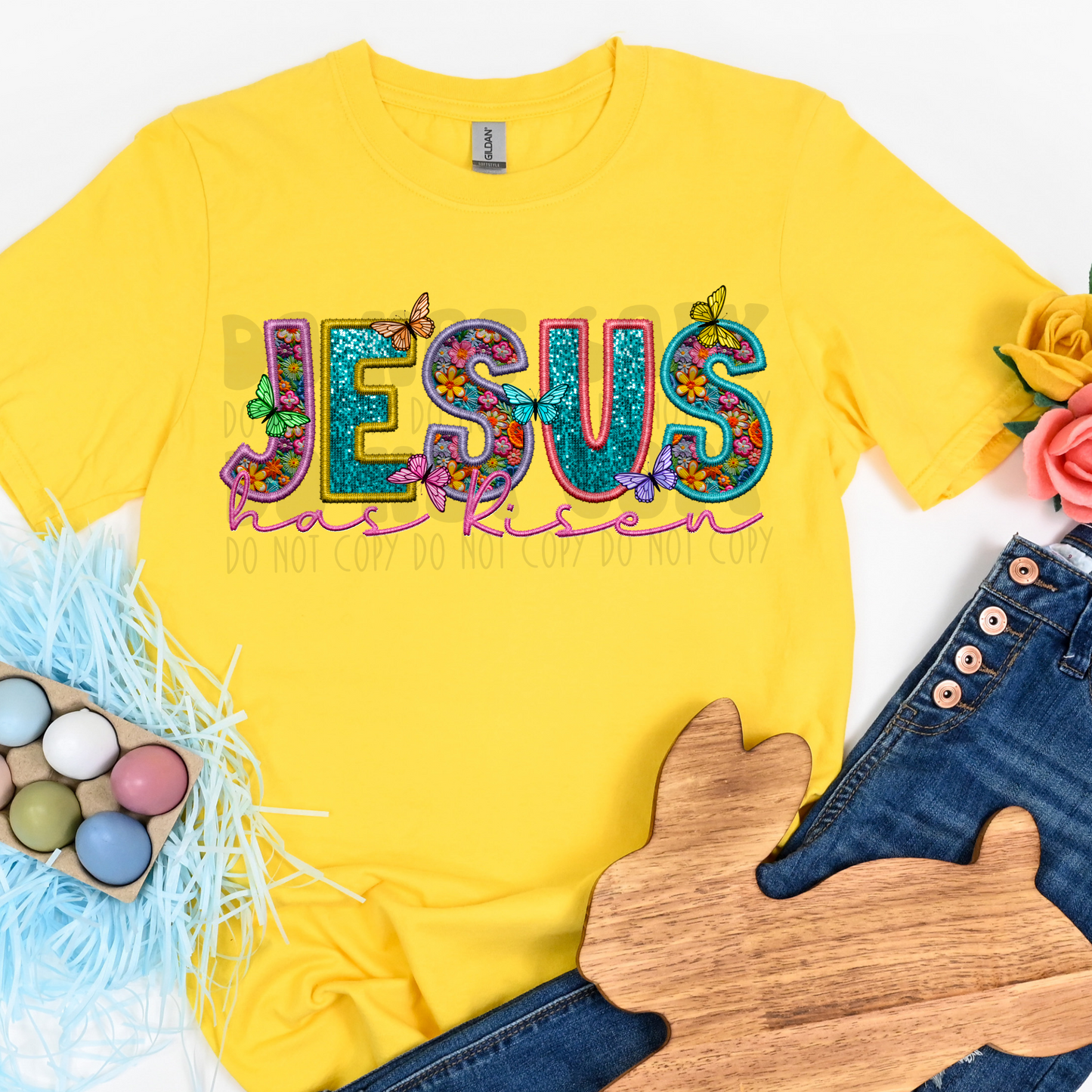 JESUS HAS RISEN FAUX EMBROIDERY - DTF TRANSFER