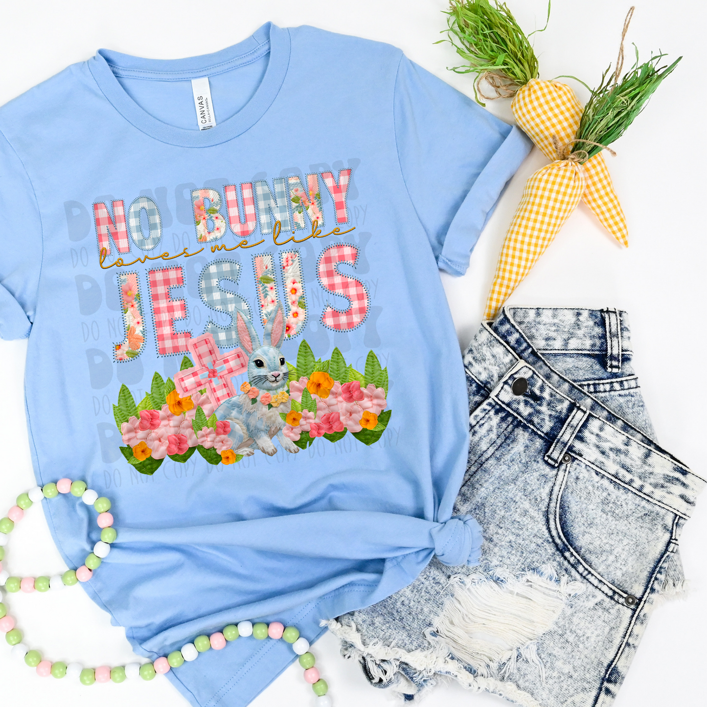 NO BUNNY LOVES ME LIKE JESUS FAUX EMBROIDERY - DTF TRANSFER