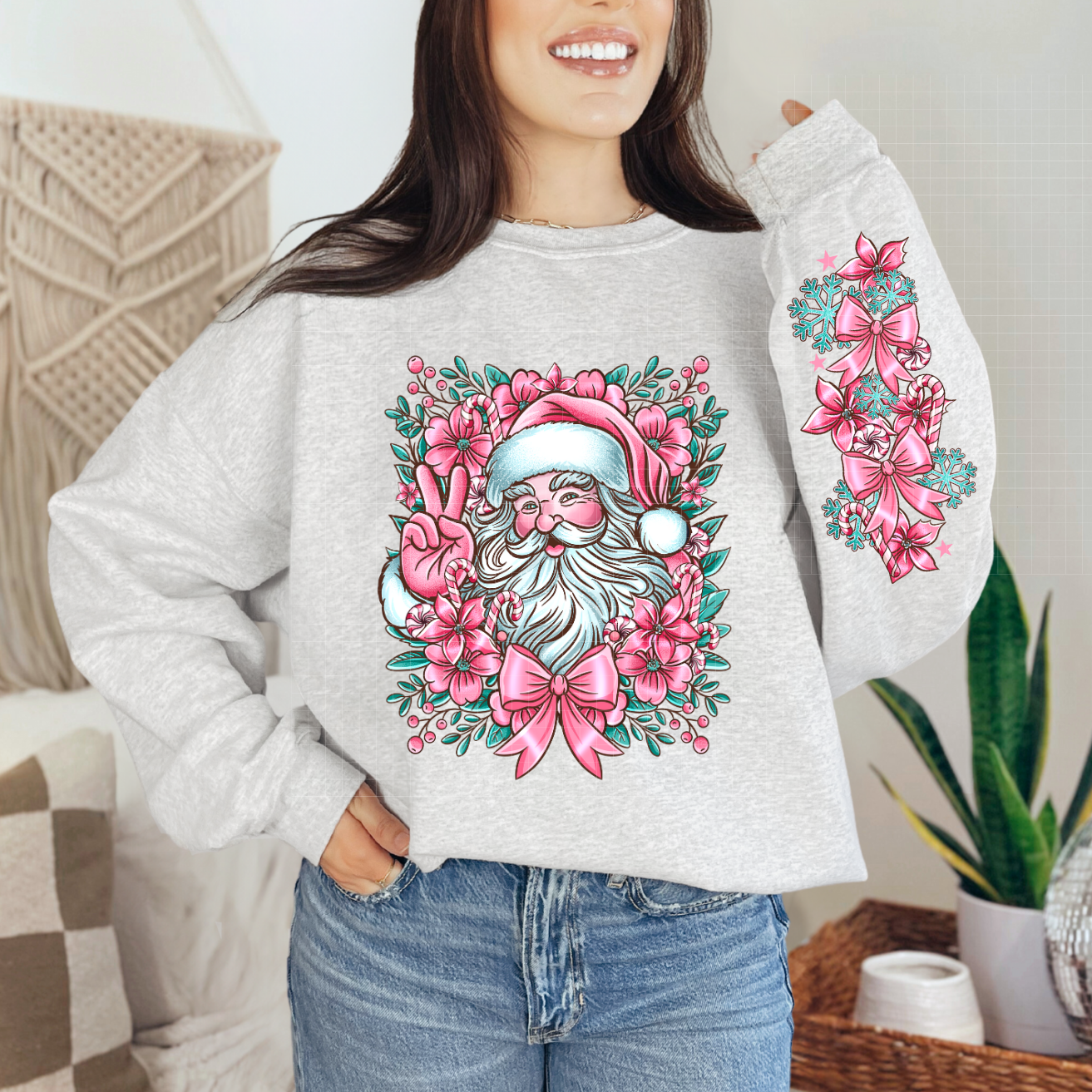 PINK SANTA W/ SLEEVE - DTF TRANSFER