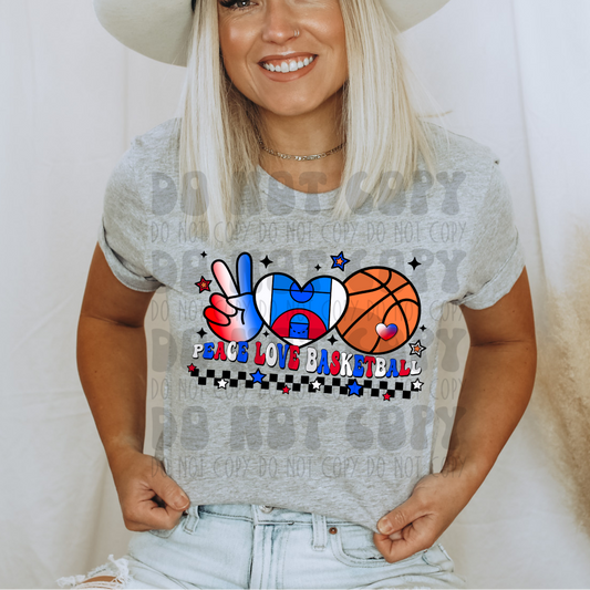PEACE LOVE BASKETBALL RED/BLUE - DTF TRANSFER