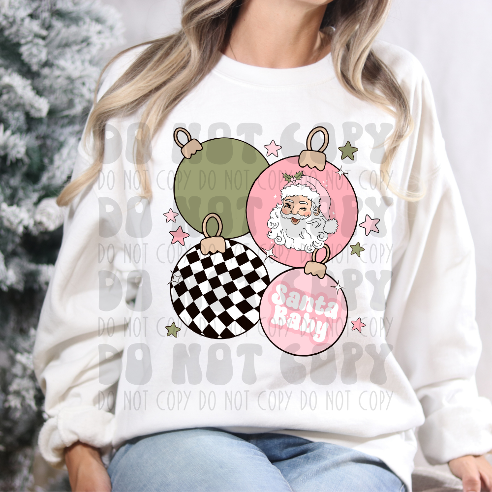 BULBS SANTA BABY SANTA CHECKERED - GREEN/PINKS - DTF TRANSFER