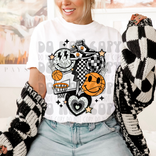 BASKETBALL COLLAGE BLACK/GREY DISTRESSED - DTF TRANSFER