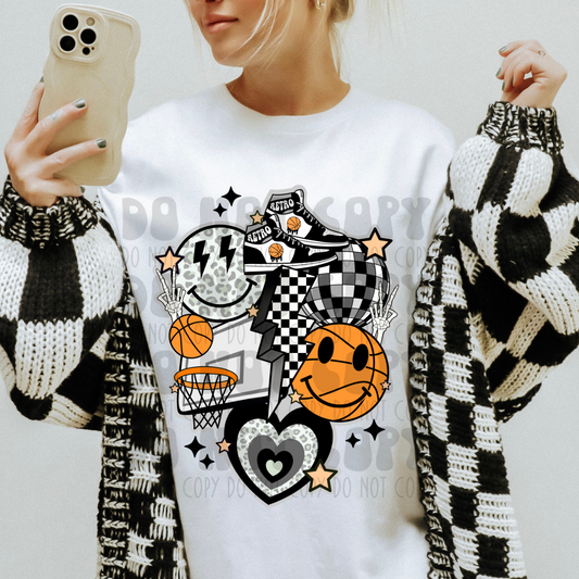 BASKETBALL COLLAGE BLACK/GREY NO DISTRESS - DTF TRANSFER