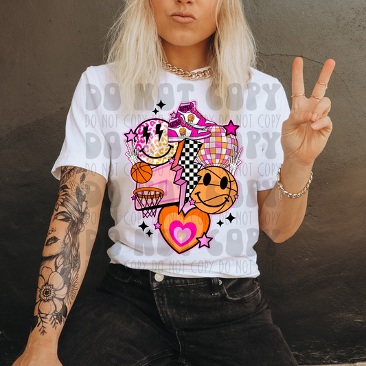 BASKETBALL COLLAGE PINK NO DISTRESS - DTF TRANSFER