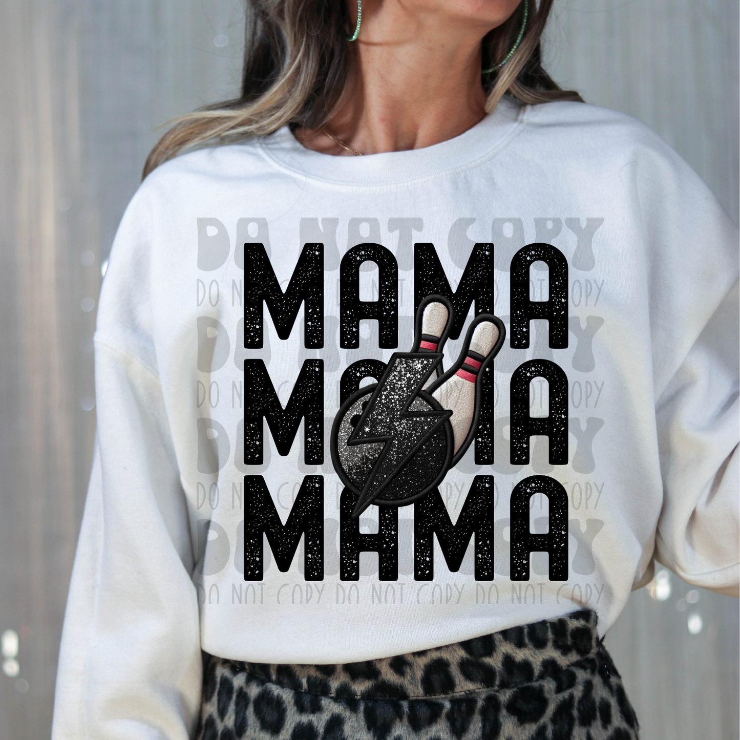MAMA STACKED FAUX EMBROIDERY BOWLING - DTF TRANSFER