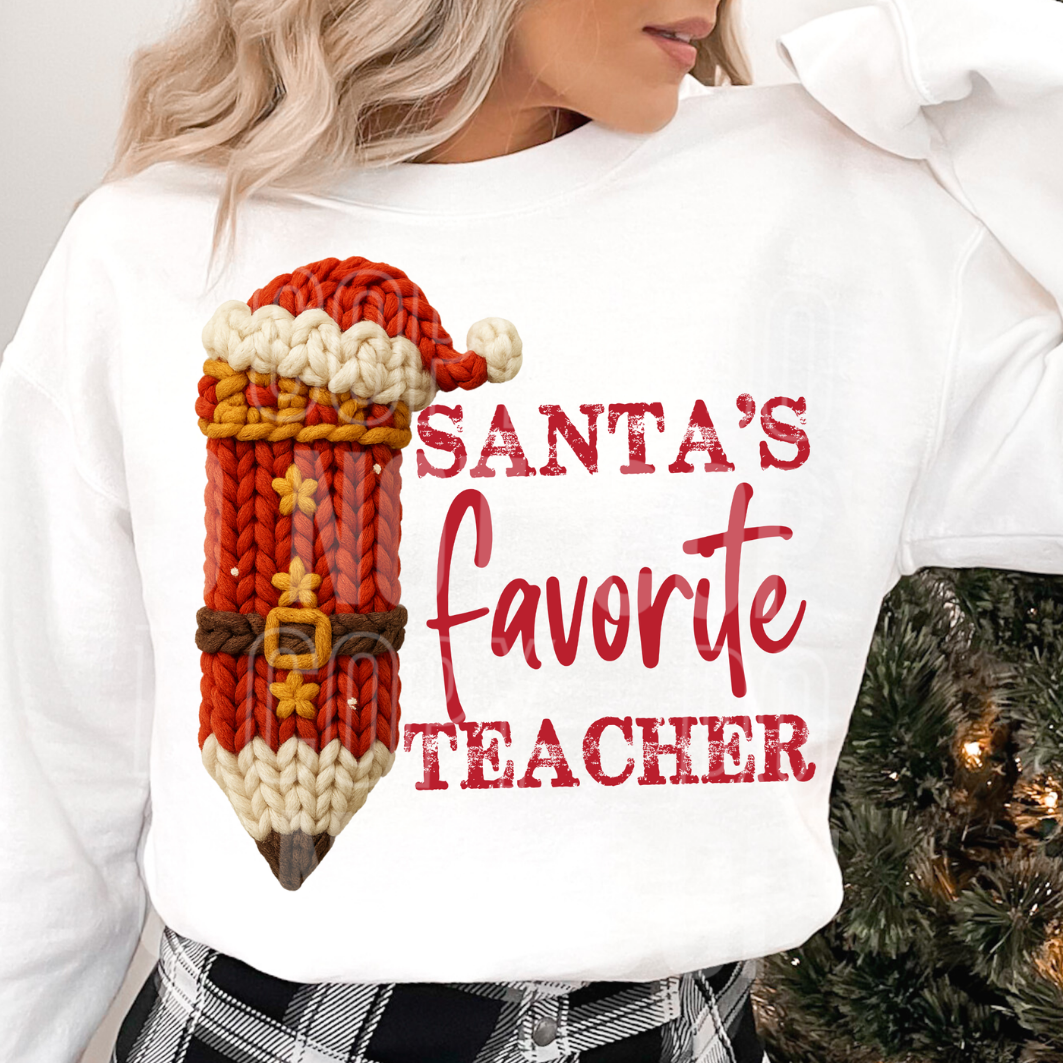 FAUX YARN SANTA'S FAVORITE TEACHER - DTF TRANSFER