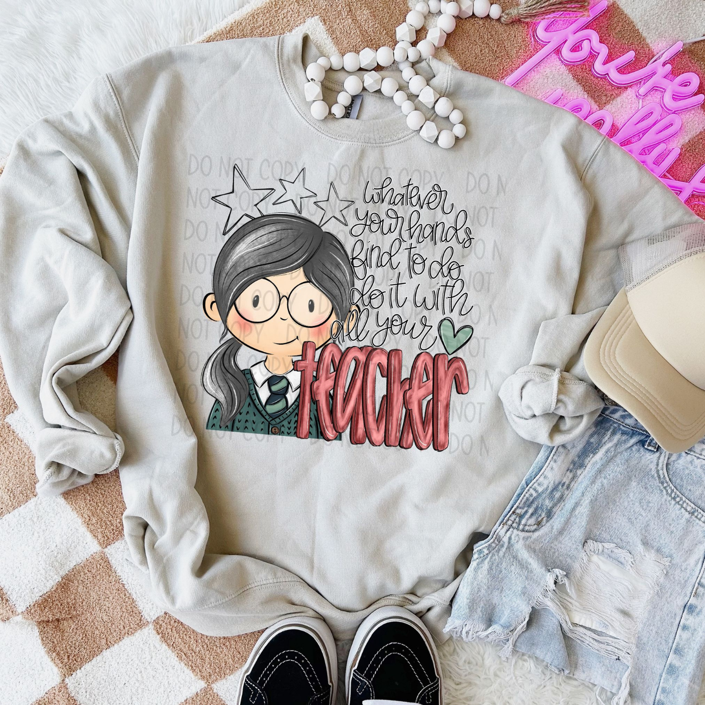 DO IT WITH ALL YOUR HEART TEACHER, GREY HAIR - DTF TRANSFER