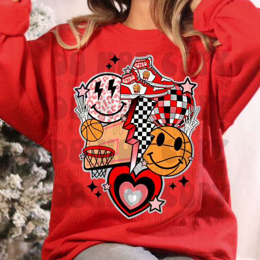 BASKETBALL COLLAGE RED/BLACK - DTF TRANSFER