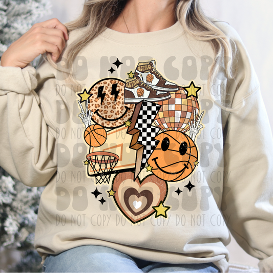 BASKETBALL COLLAGE BROWNS W/ DISTRESS - DTF TRANSFER