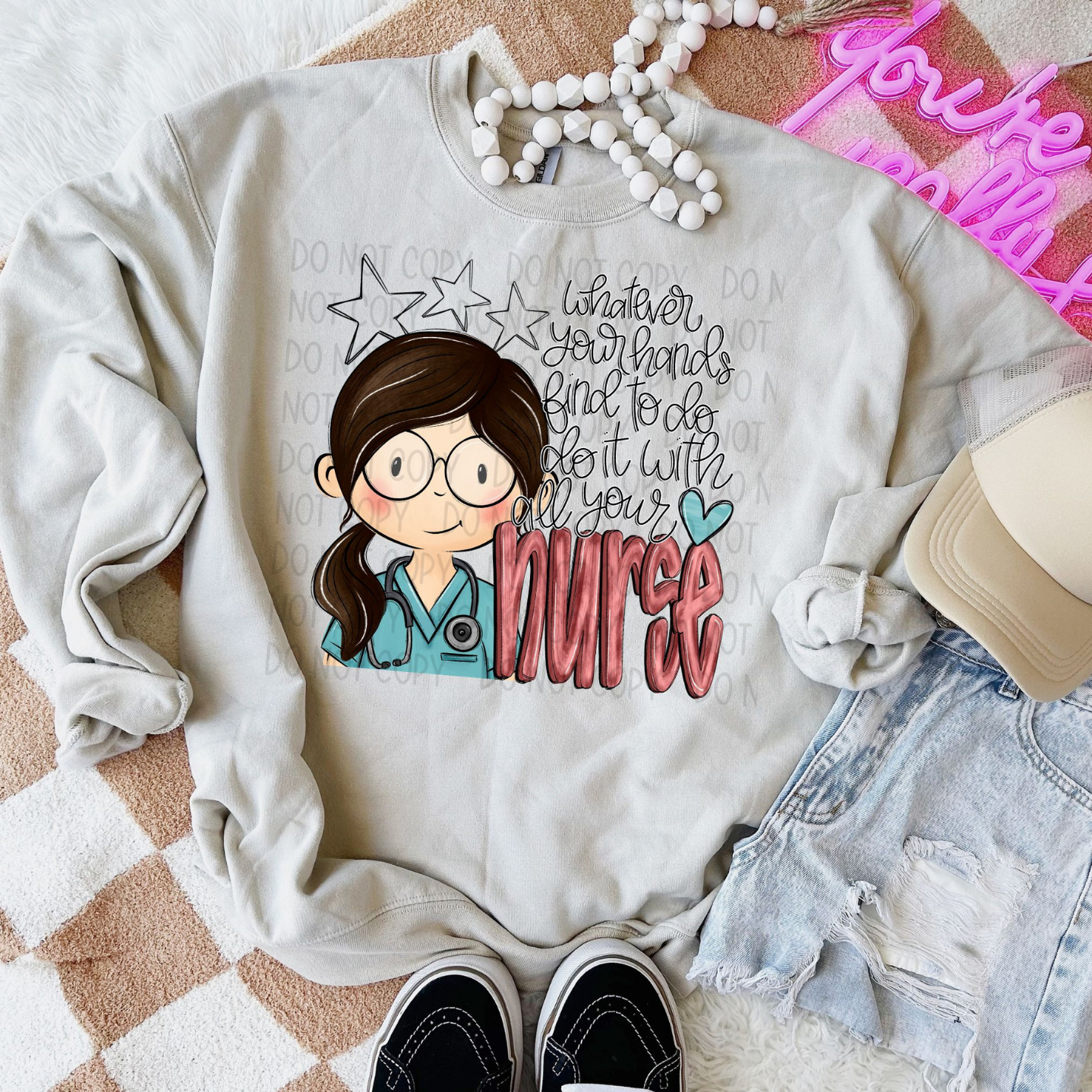 DO IT WITH ALL YOUR HEART NURSE, DARK HAIR - DTF TRANSFER