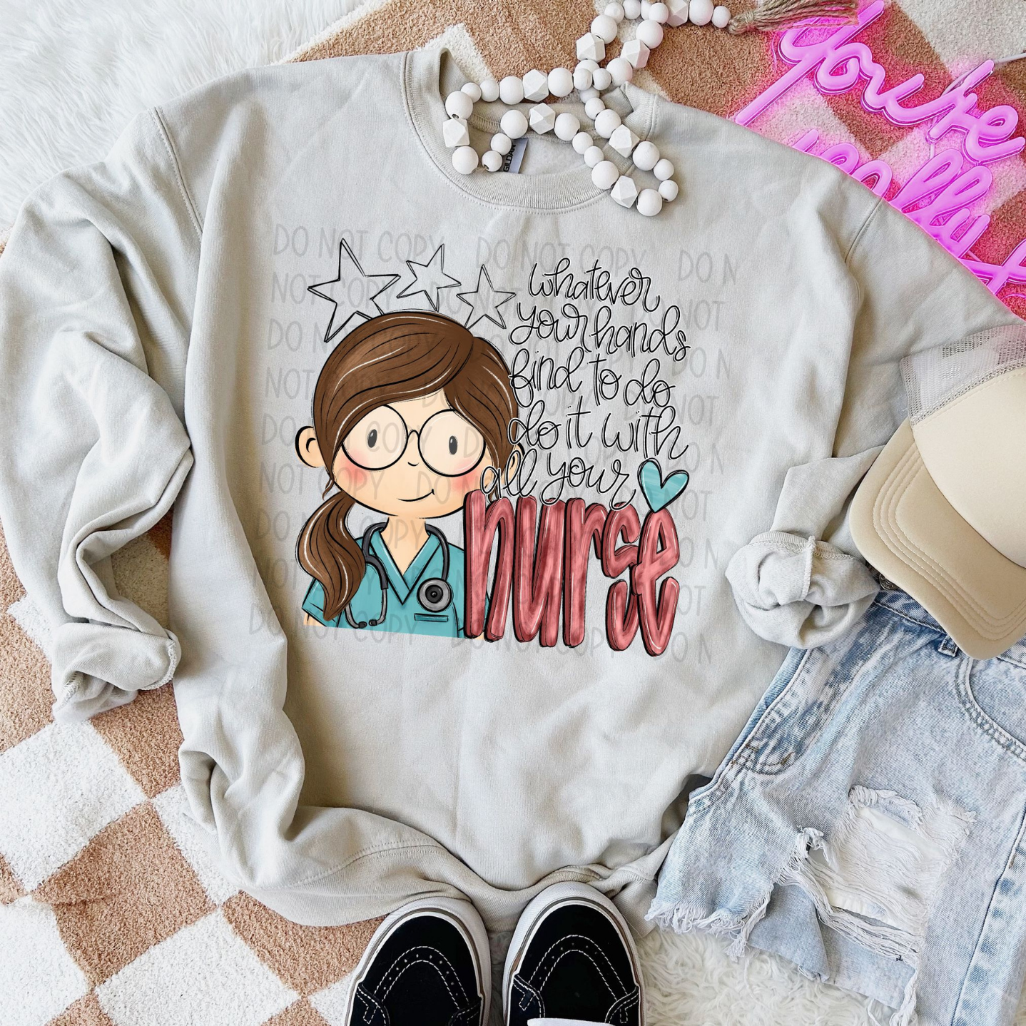 DO IT WITH ALL YOUR HEART NURSE, BROWN HAIR - DTF TRANSFER