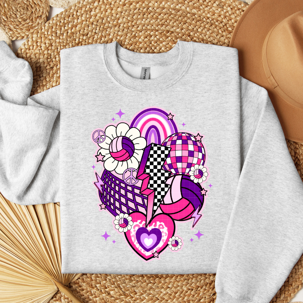 RETRO VOLLEYBALL COLLAGE - PINK & PURPLE - DTF TRANSFER