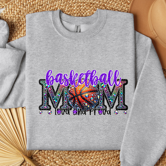 BASKETBALL MOM RHINESTONES PURPLE - DTF TRANSFER