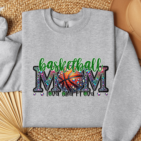 BASKETBALL MOM RHINESTONES GREEN - DTF TRANSFER