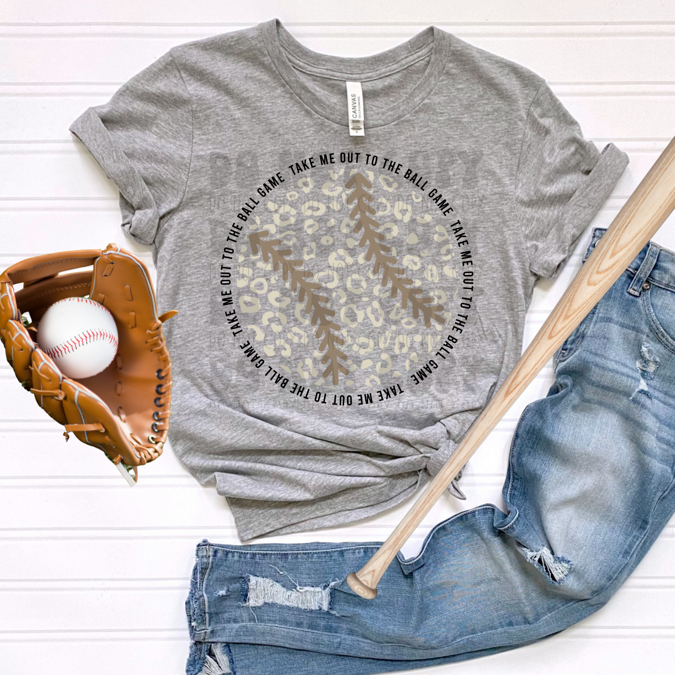 TAKE ME OUT TO THE BALLGAME LEOPARD BASEBALL - DTF TRANSFER