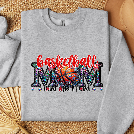 BASKETBALL MOM RHINESTONES RED - DTF TRANSFER